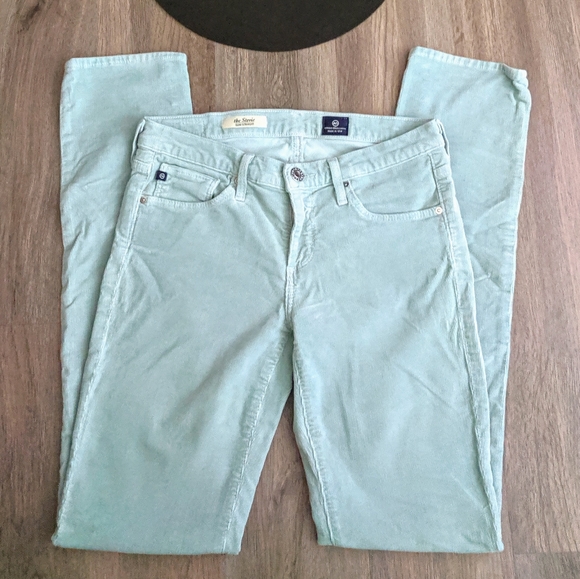 Ag Jeans Mint Green Stevie Slim Corduroys 26R - Picture 2 of 9